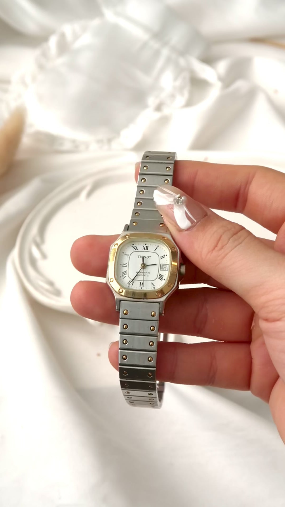 T. Seastar Square White Dial with Two Tone Chain Watch