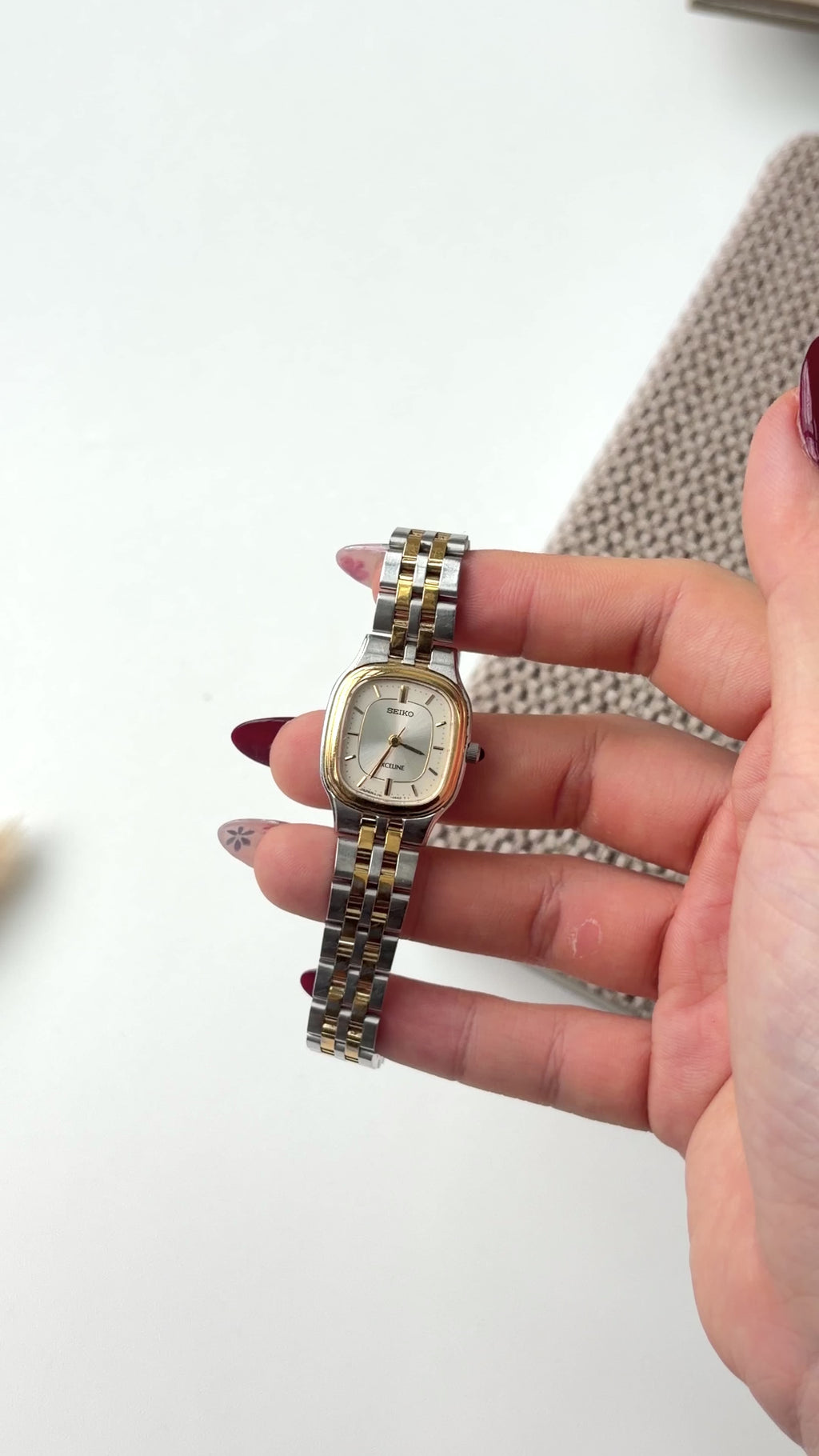 S. Exceline Square Silver Dial with Two Tone Chain Watch