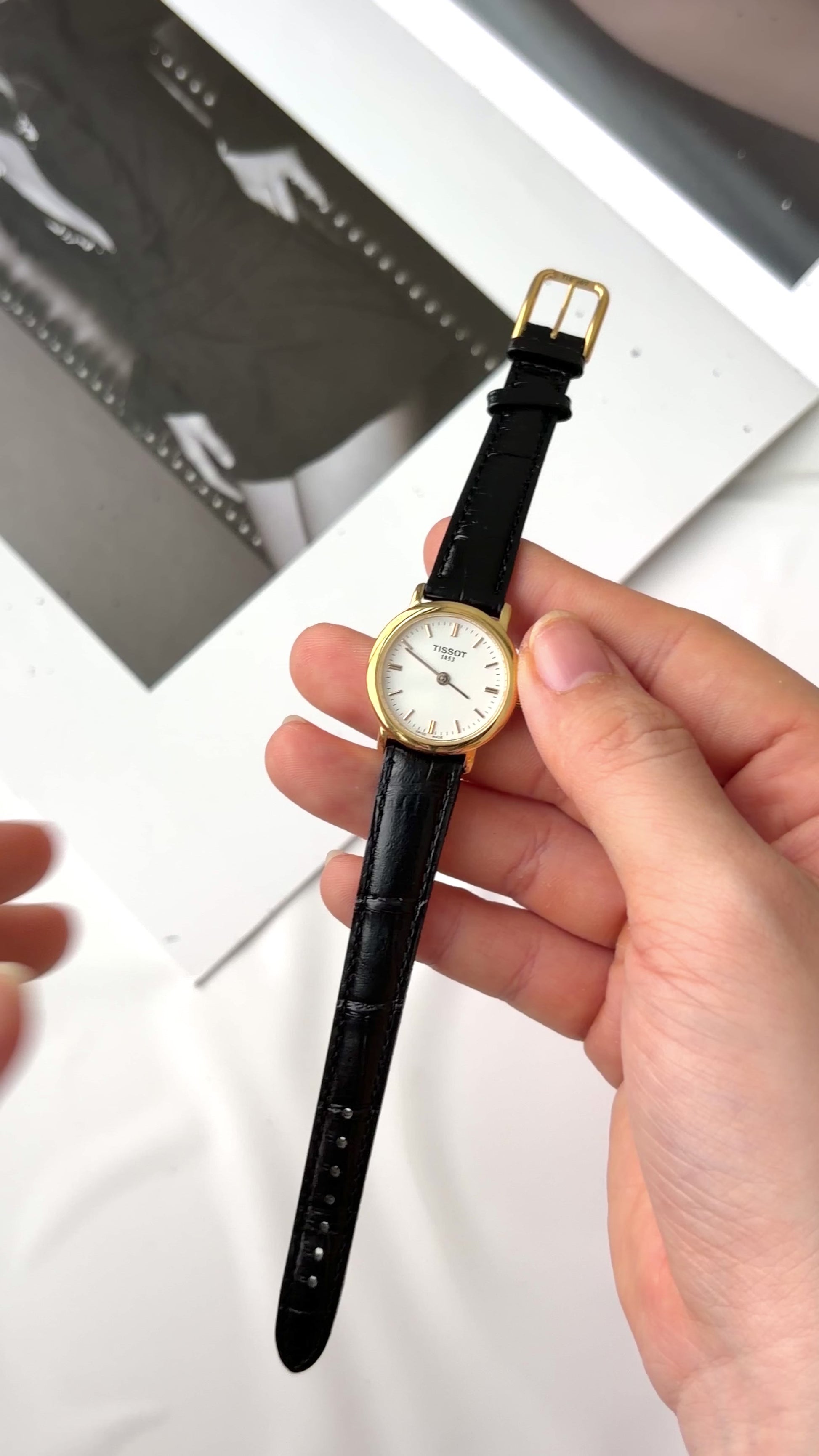 T. White Round Dial with Black Strap Watch
