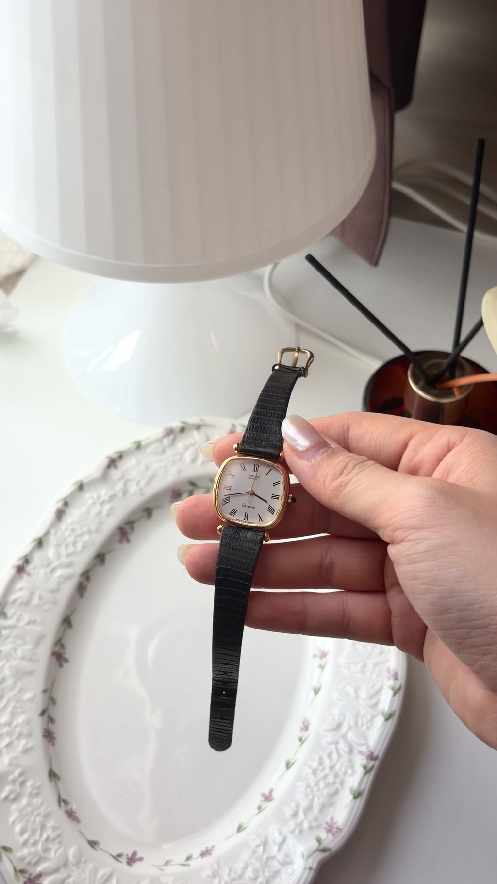 S. Exceline White Square Roman Dial Black Strap Watch