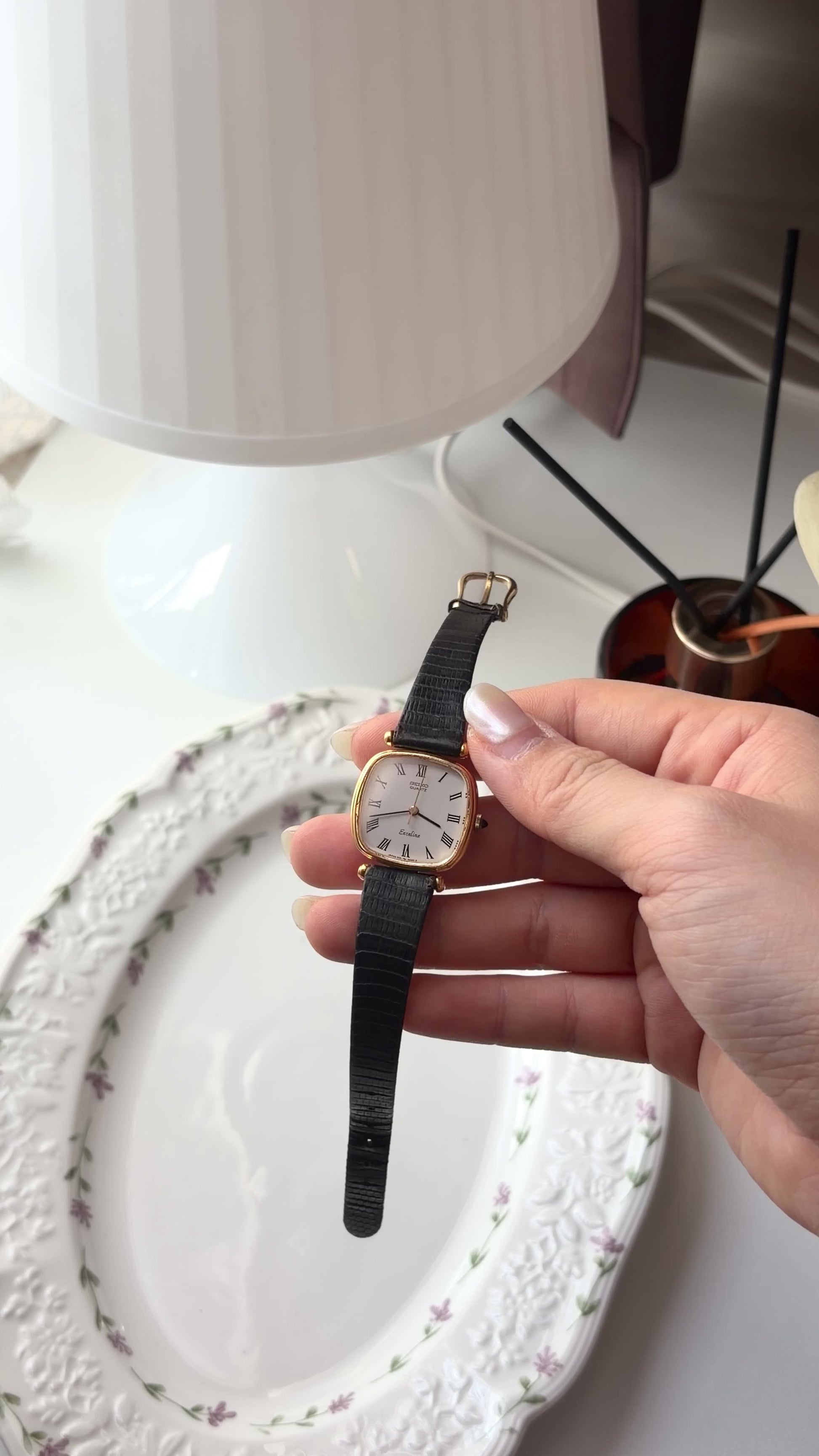 S. Exceline White Square Roman Dial Black Strap Watch
