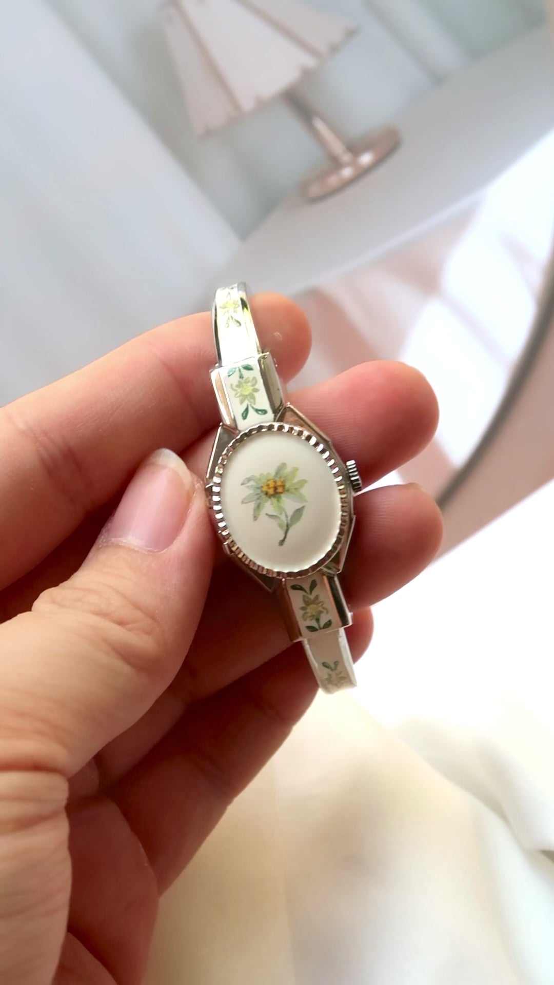 A.M. Silver Bangle with Green Flower Watch