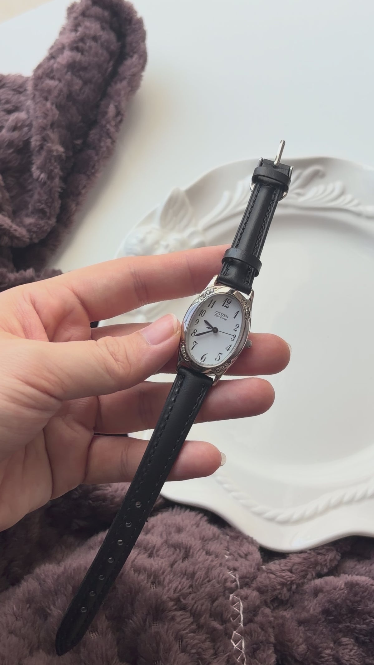 CTZ. Eco Drive White Oval Dial Black Strap Watch