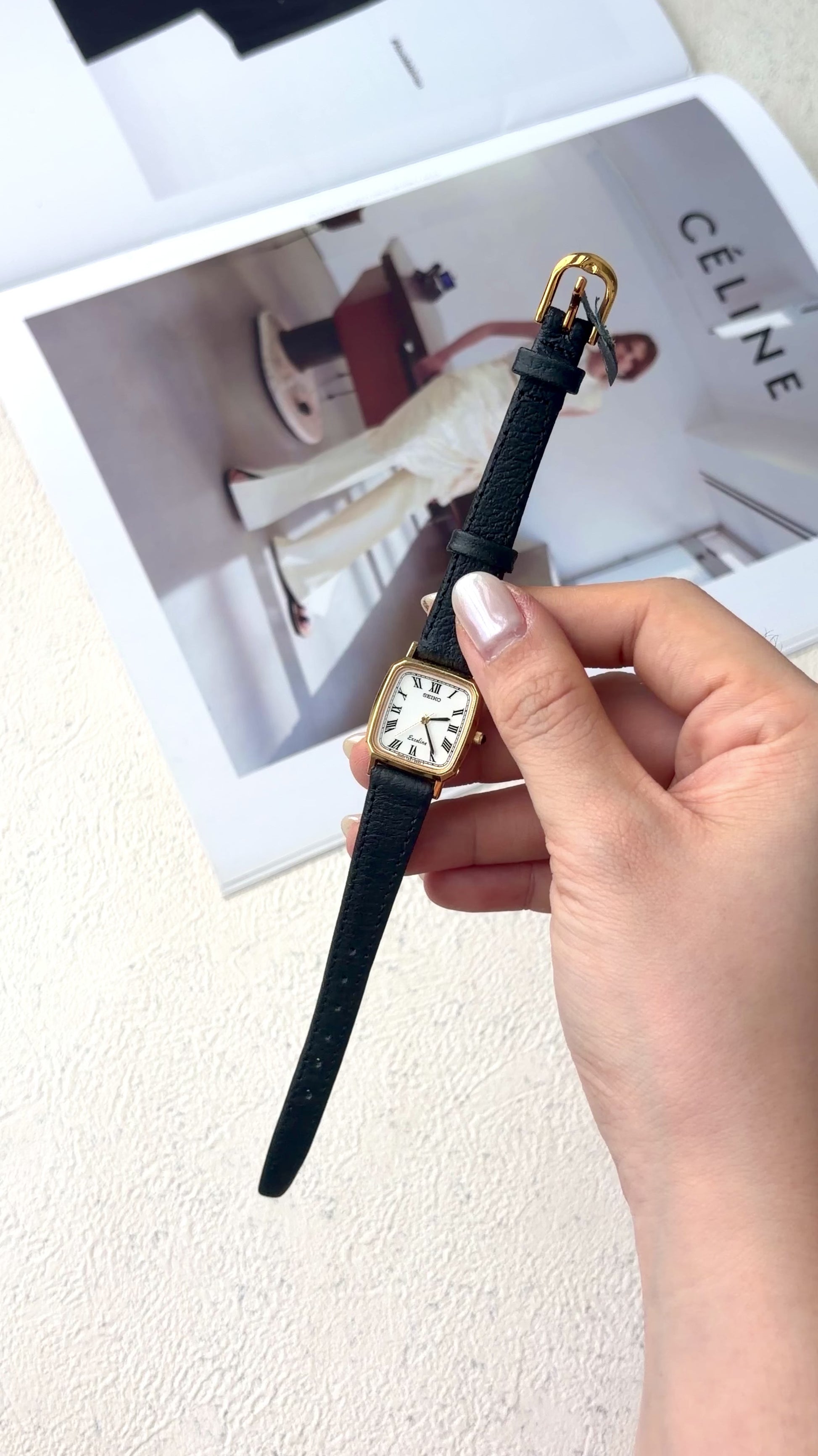 S. Exceline White Square Roman Dial Black Strap Watch