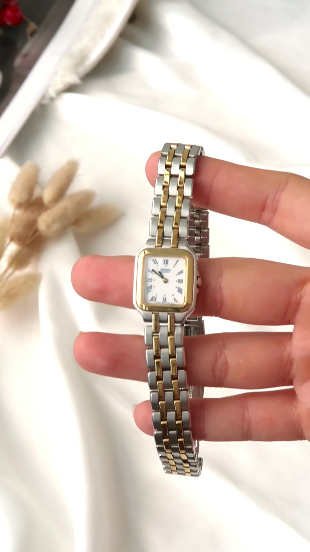 S. White & Blue Roman Rect Dial with Two Tone Chain Watch