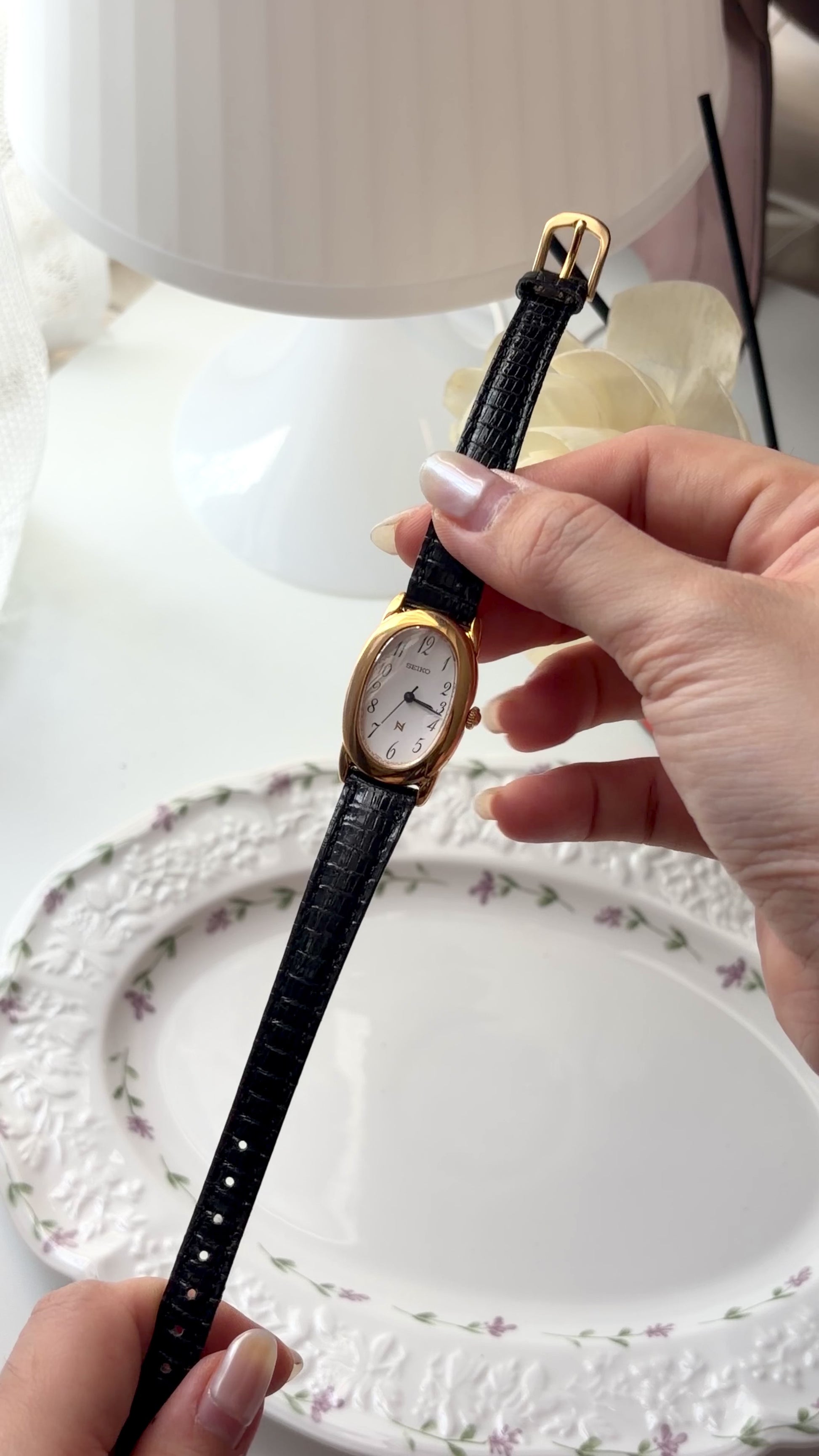 S. Noie White Oval Dial with Black Strap Watch