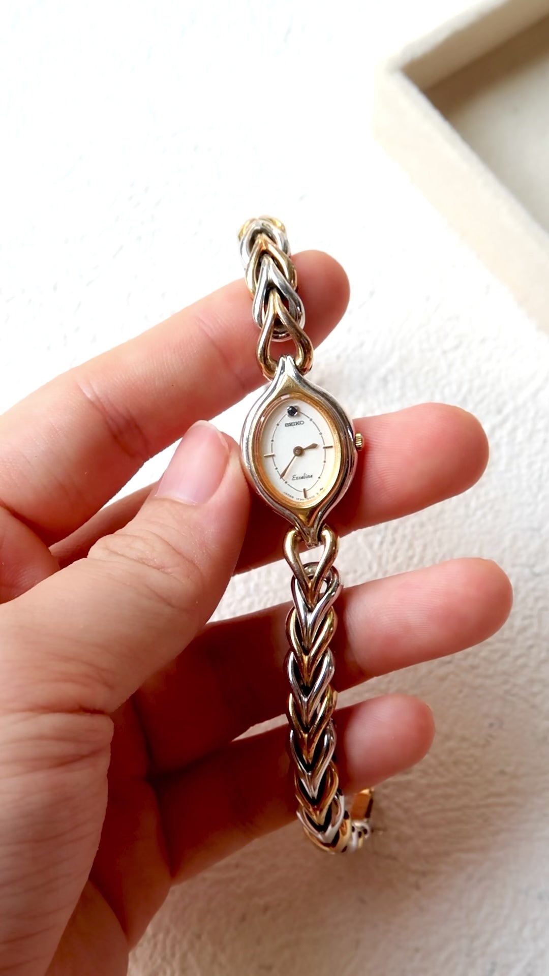 S. Exceline Black Jewel Oval Dial with Two Tone Braided Chain
