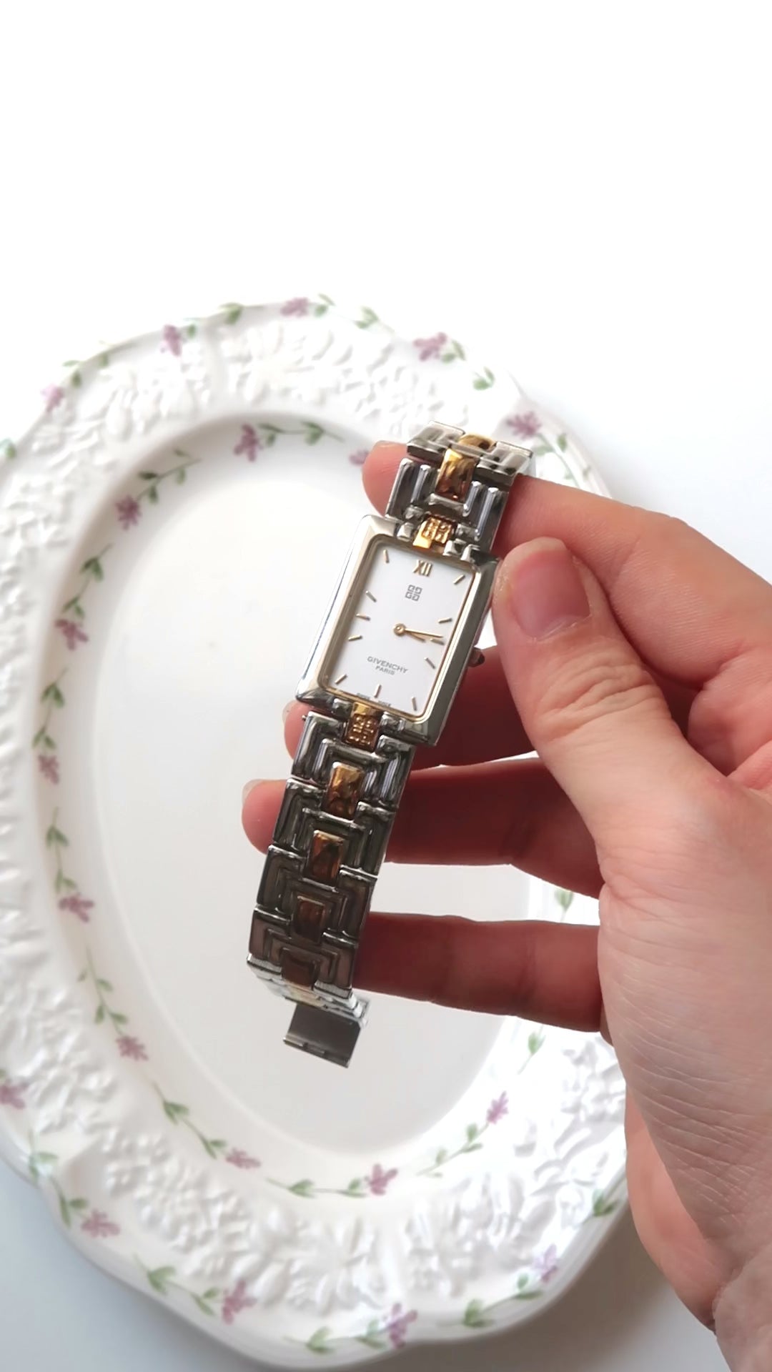 GV. White Rect Dial Two Tone Chain Watch
