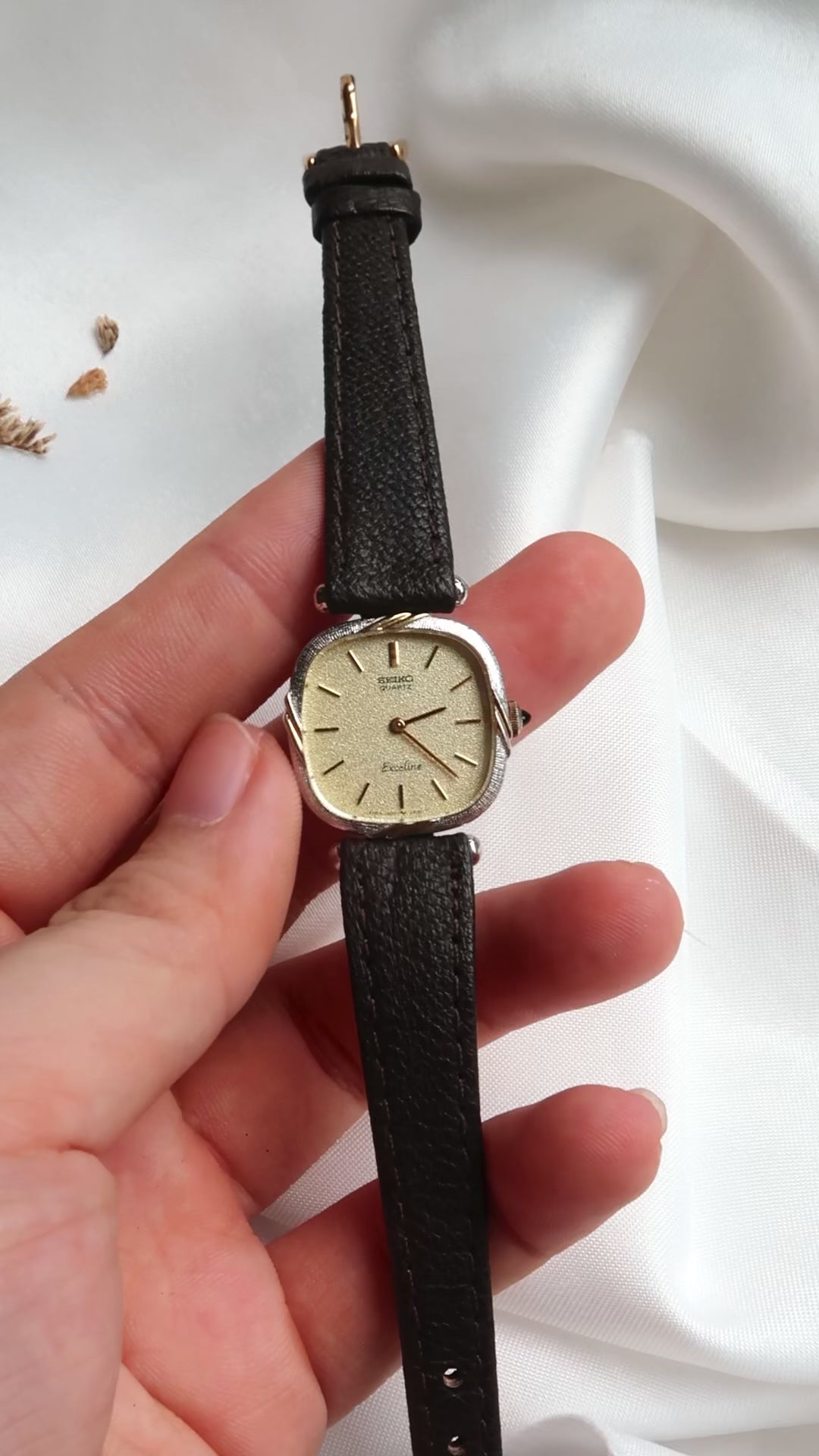 S. Exceline Square Beige Glitter Dial with Brown Strap