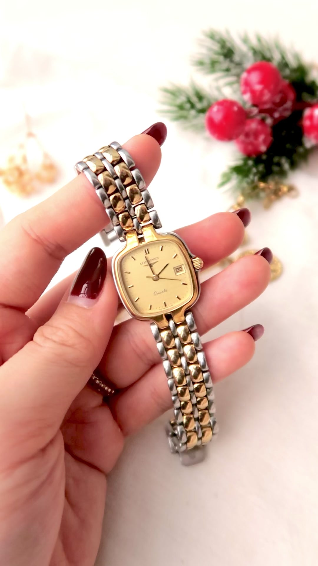 L. Gold Square Dial Date with Two Tone Chain Watch