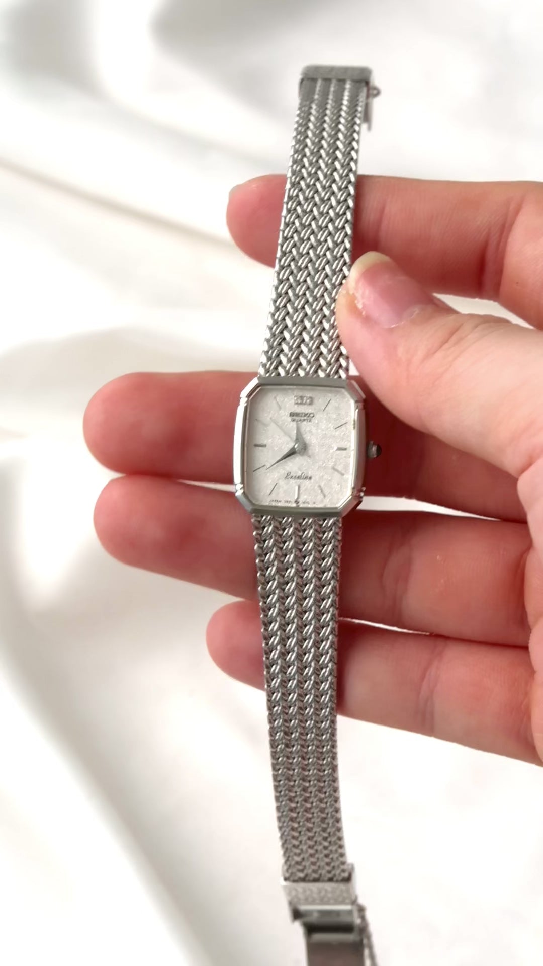 S. Exceline Silver Rect with 2P Diamond Dial with Silver Chain Watch