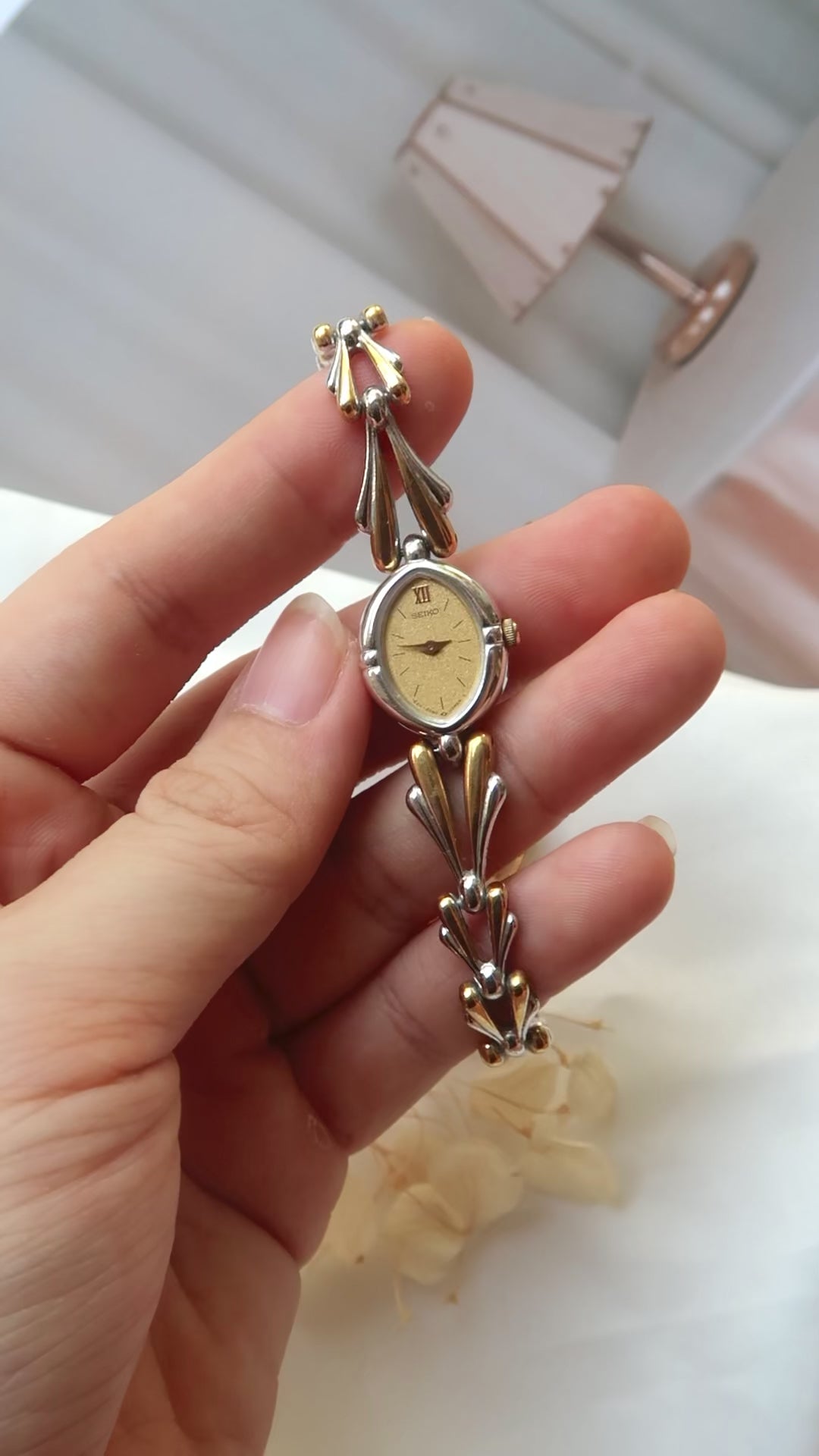 S. Diamond Shaped Gold Dial with Two Tone Chain Watch