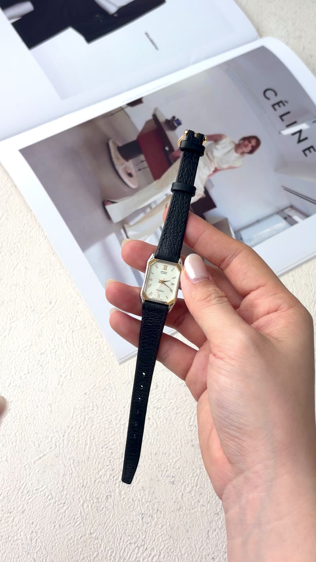 S. Exceline White Square Roman Dial Black Strap Watch