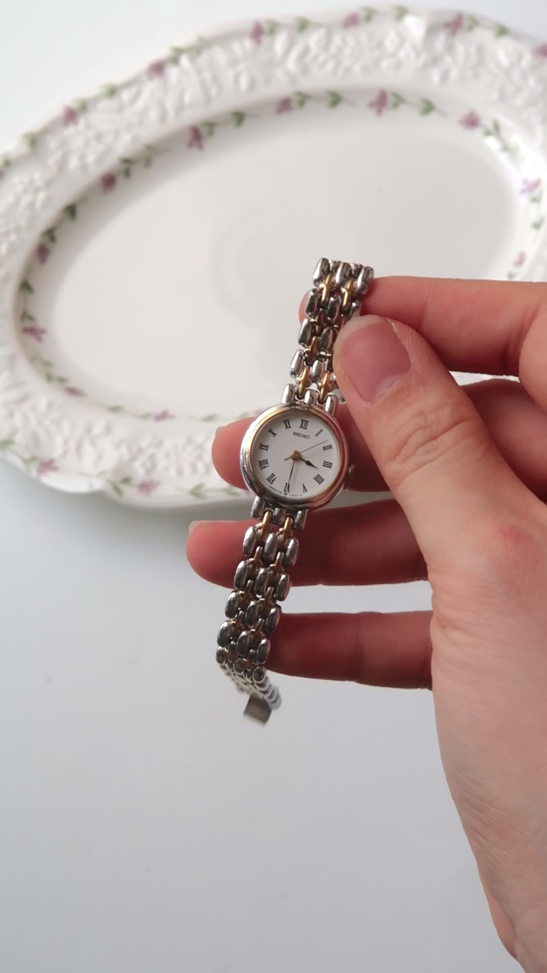 S. White Roman Round Dial Two Tone Chain Watch