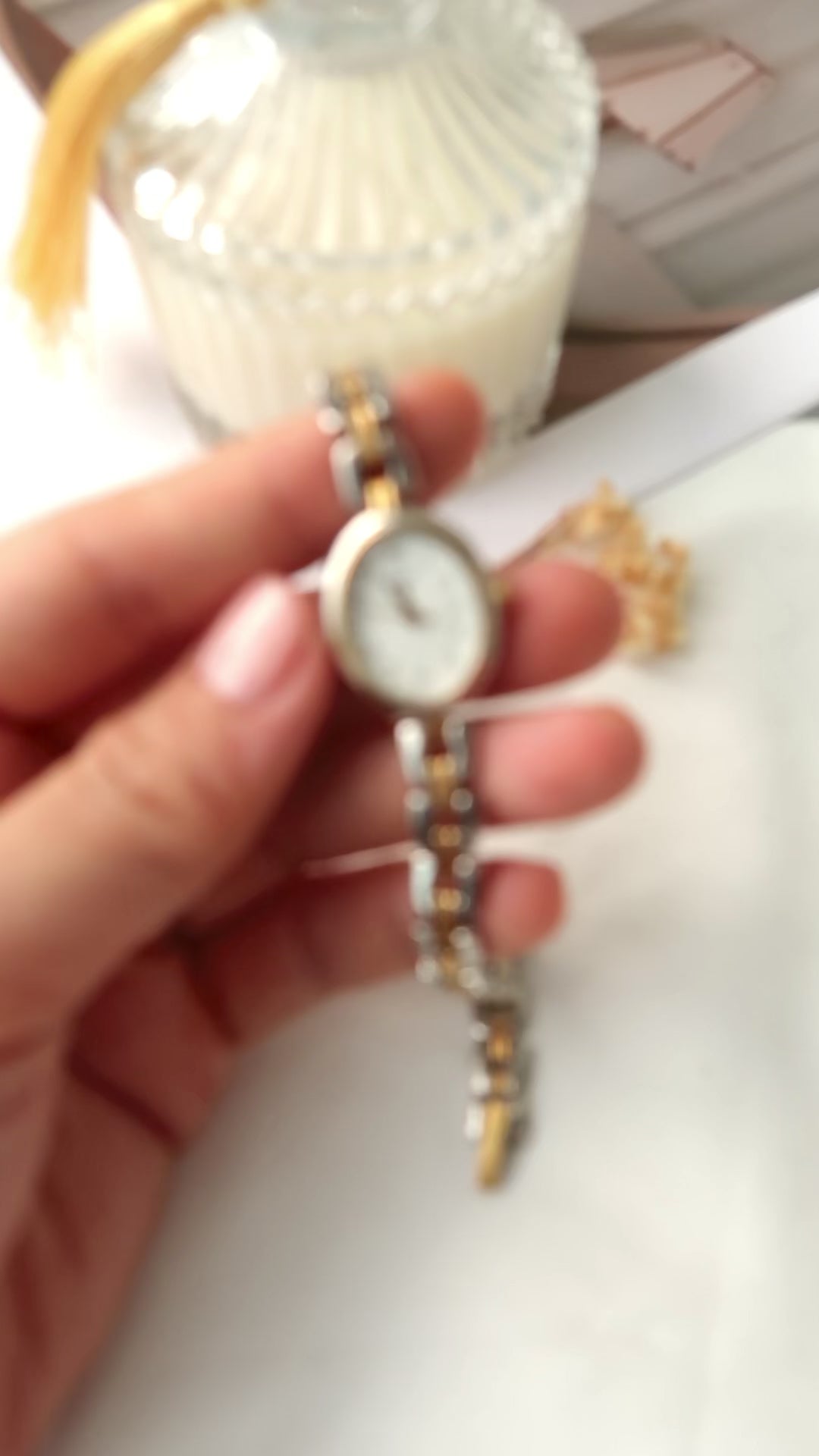 S. Oval White Dial with Two Tone Chain Watch