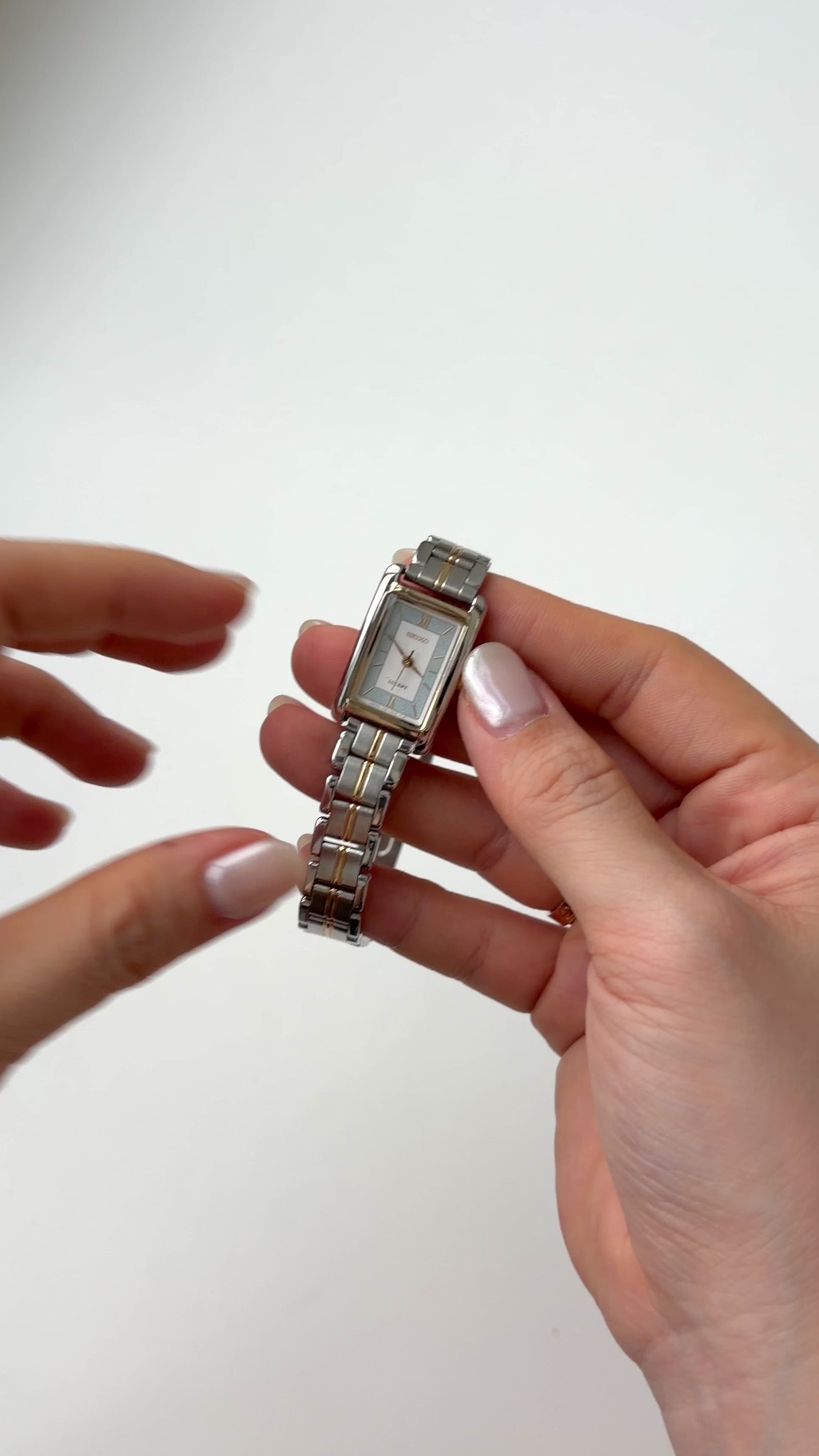 S. Lucent White & Blue Rect Dial Two Tone Chain Watch