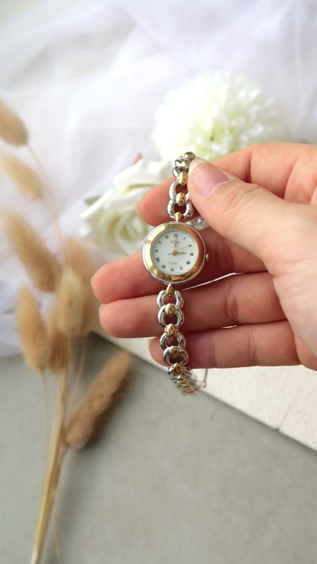 S. Tisse Round Roman MOP Dial with Two Tone Chain Watch
