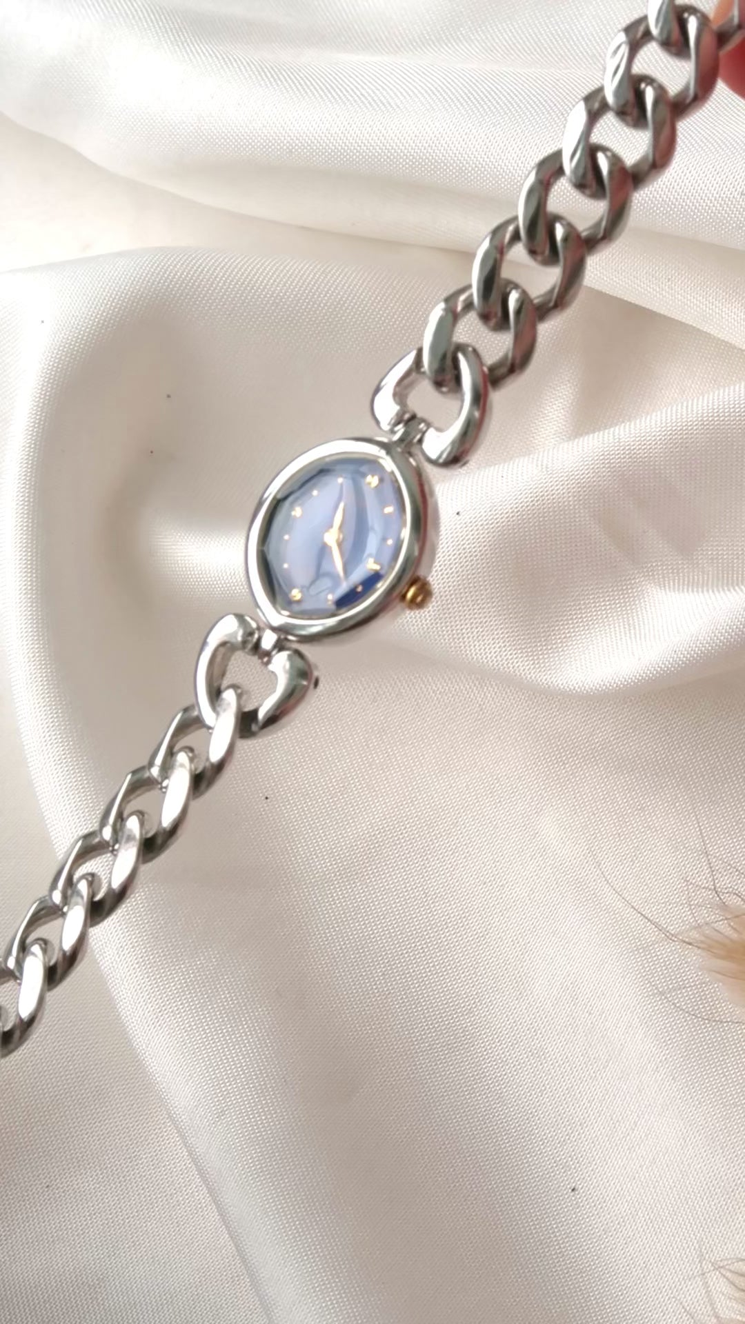 S. Tisse Blue Oval Dial with Silver Chain Watch