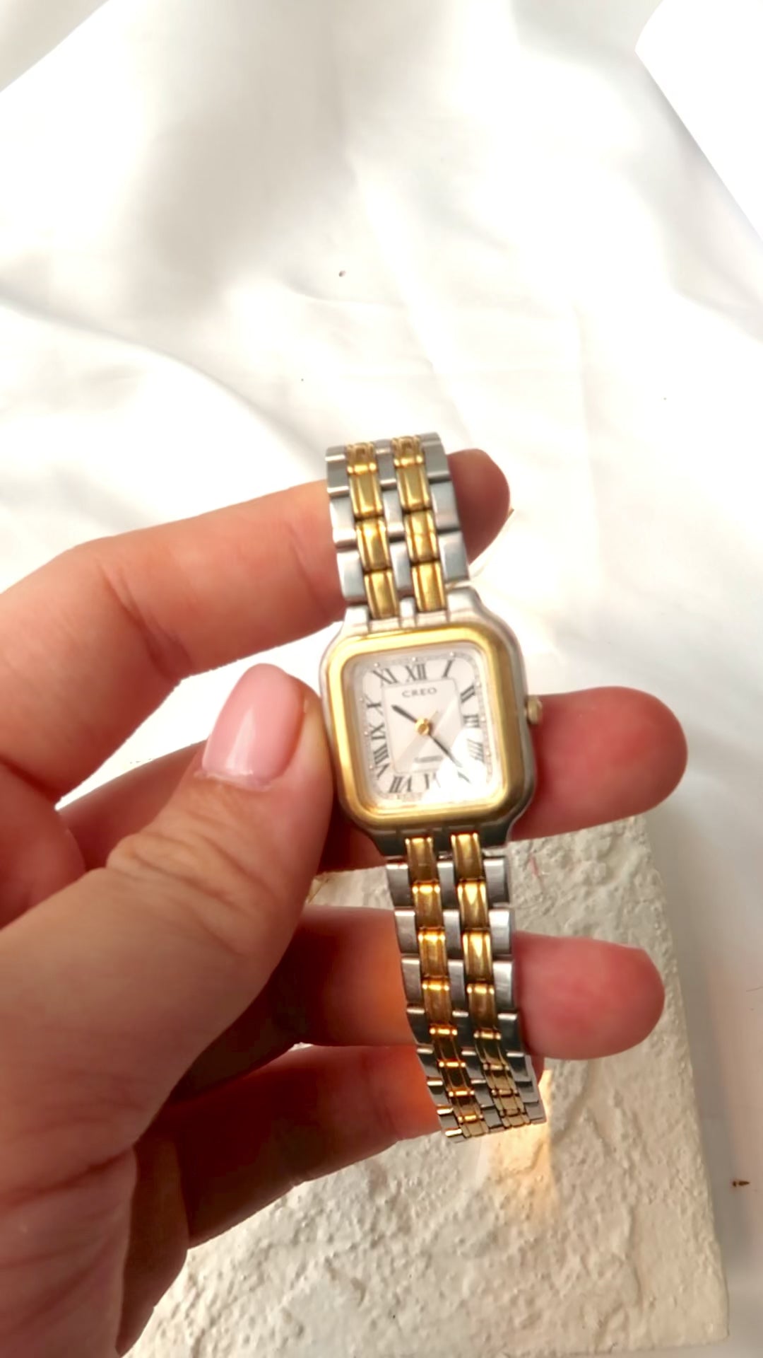 S. Creo Square White Roman Dial with Two Tone Chain Watch