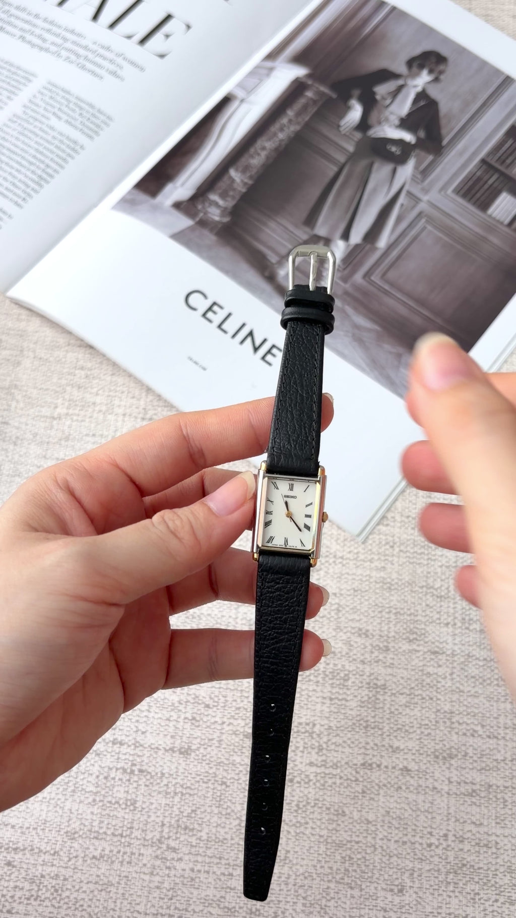 S. Rect White Roman DIal with Black Strap Watch