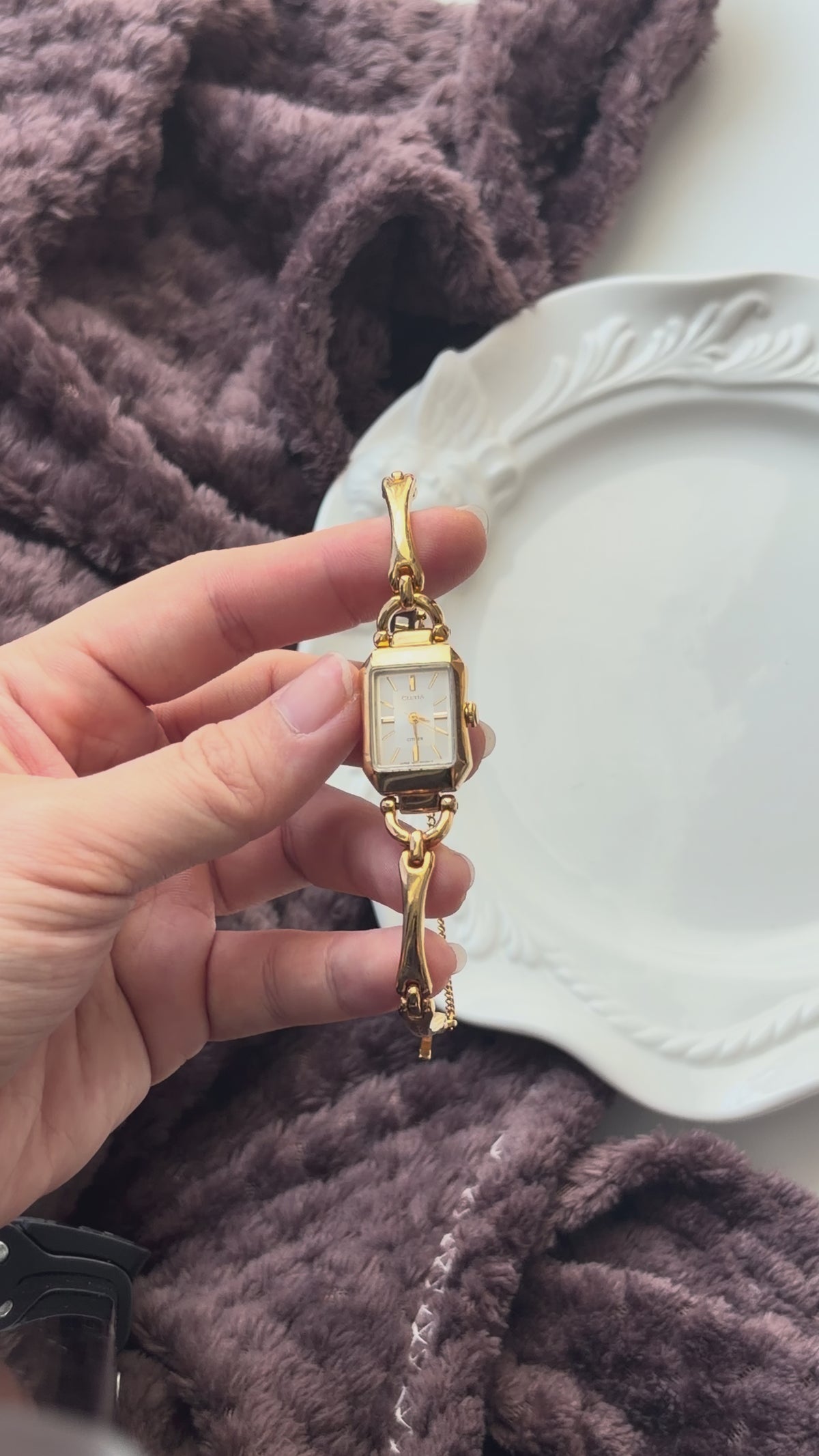 CTZ. Cletia Rect Silver Dial Gold Chain Watch