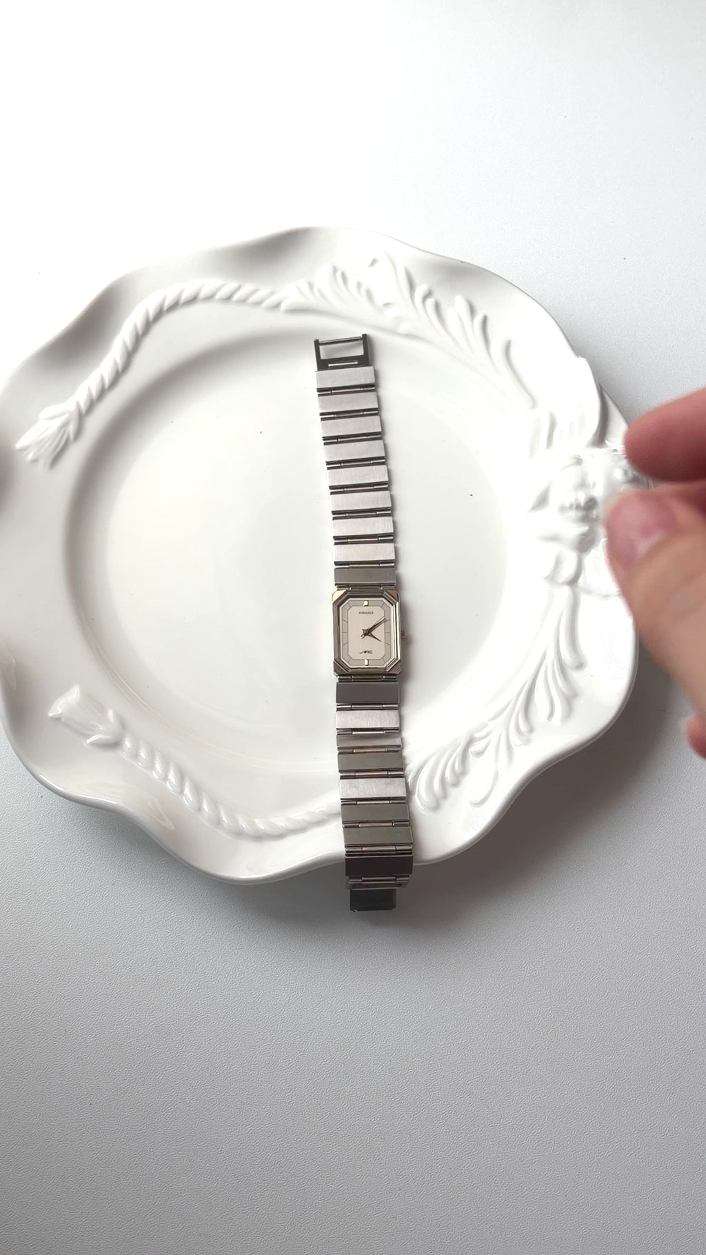 S. Arc Grey Rect Dial Two Tone Chain Watch
