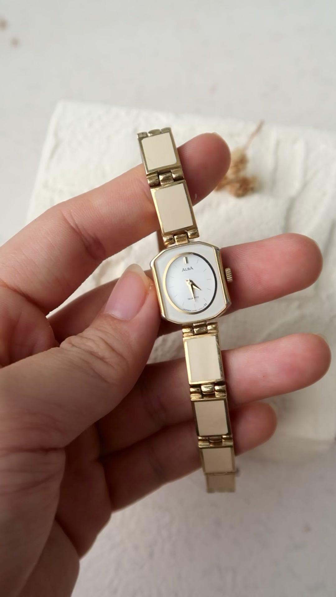 S. Alba Beige Square Chains with White Dial Watch