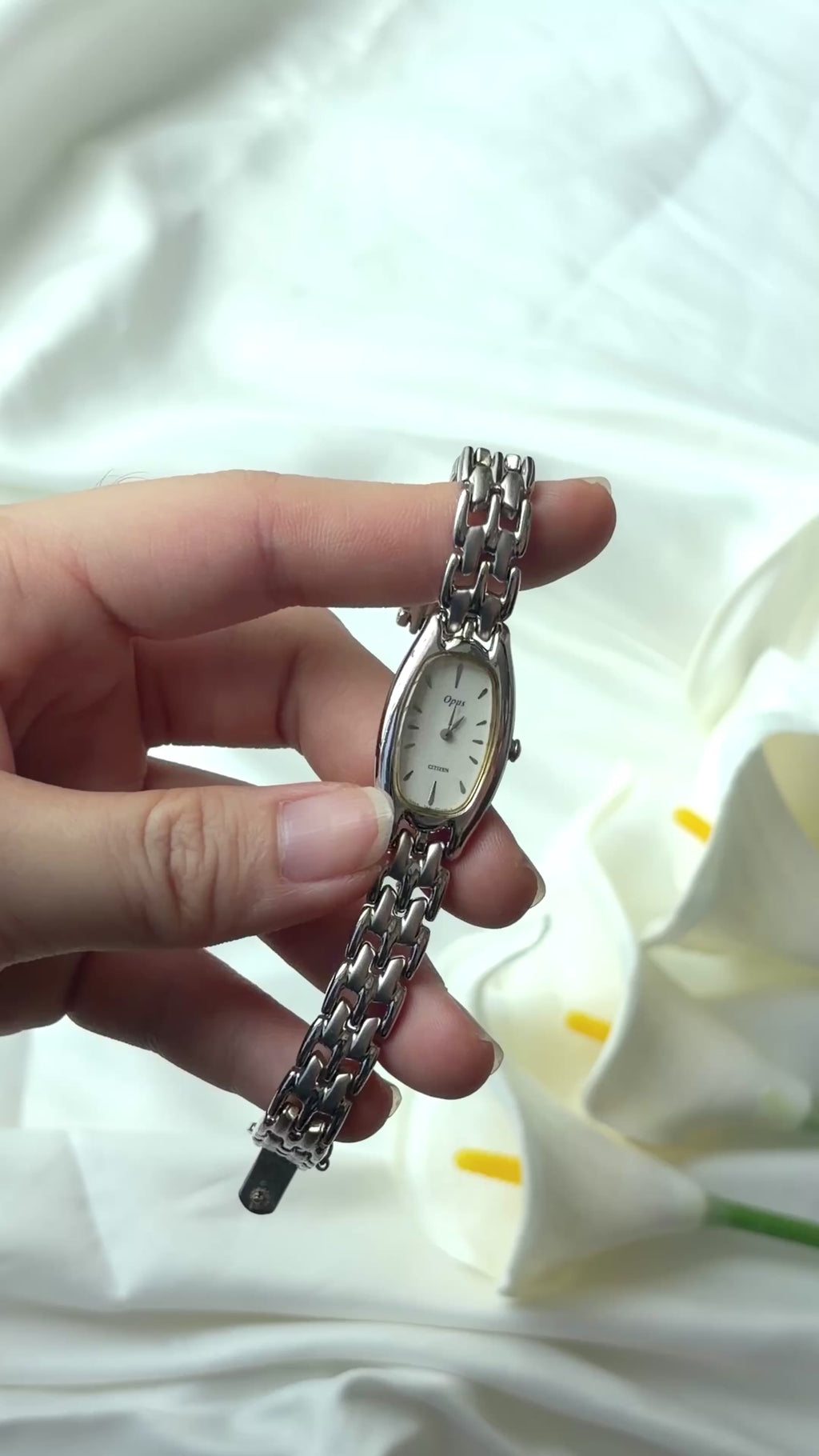 CTZ. Opus White Rect Dial Silver SS Chain Watch