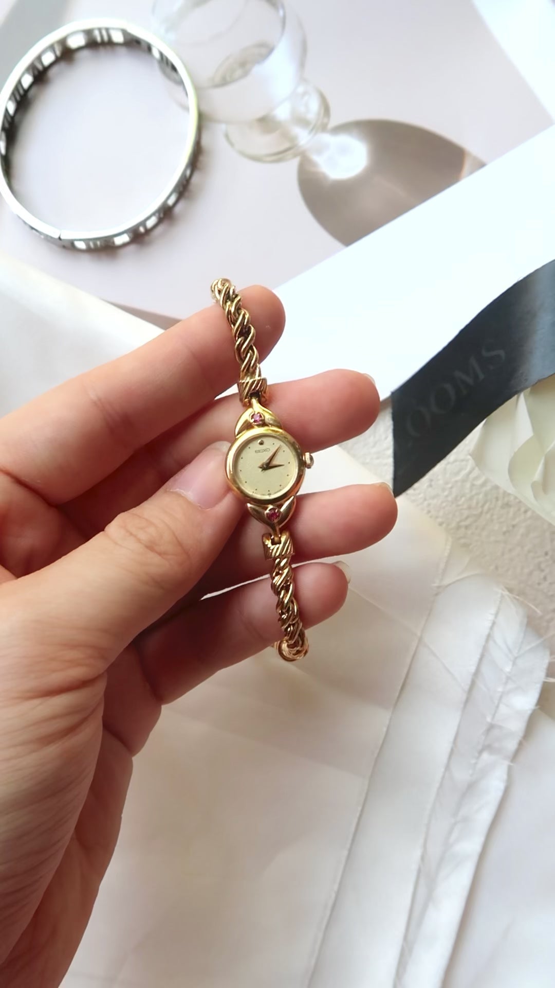 S. Round Gold Dial with Two Pink Jewels Watch