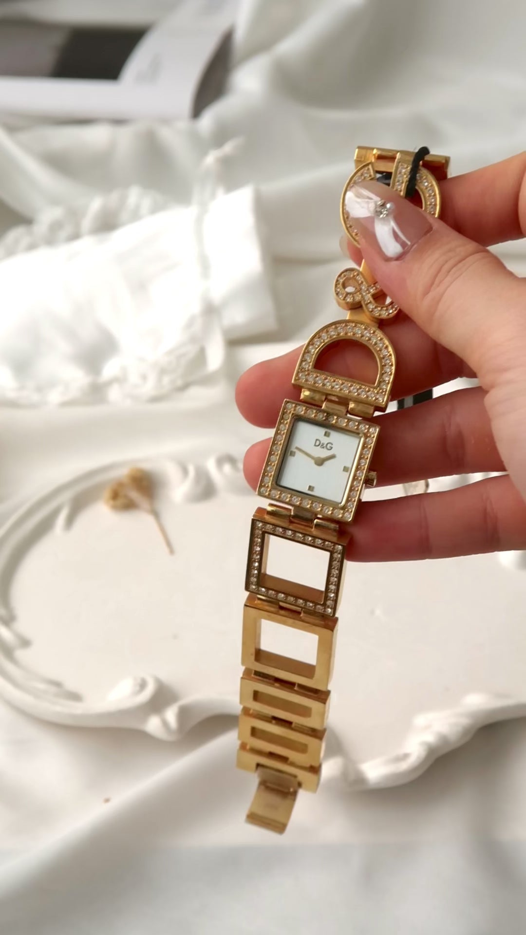 D&G White Square Dial with Gold Chain Watch