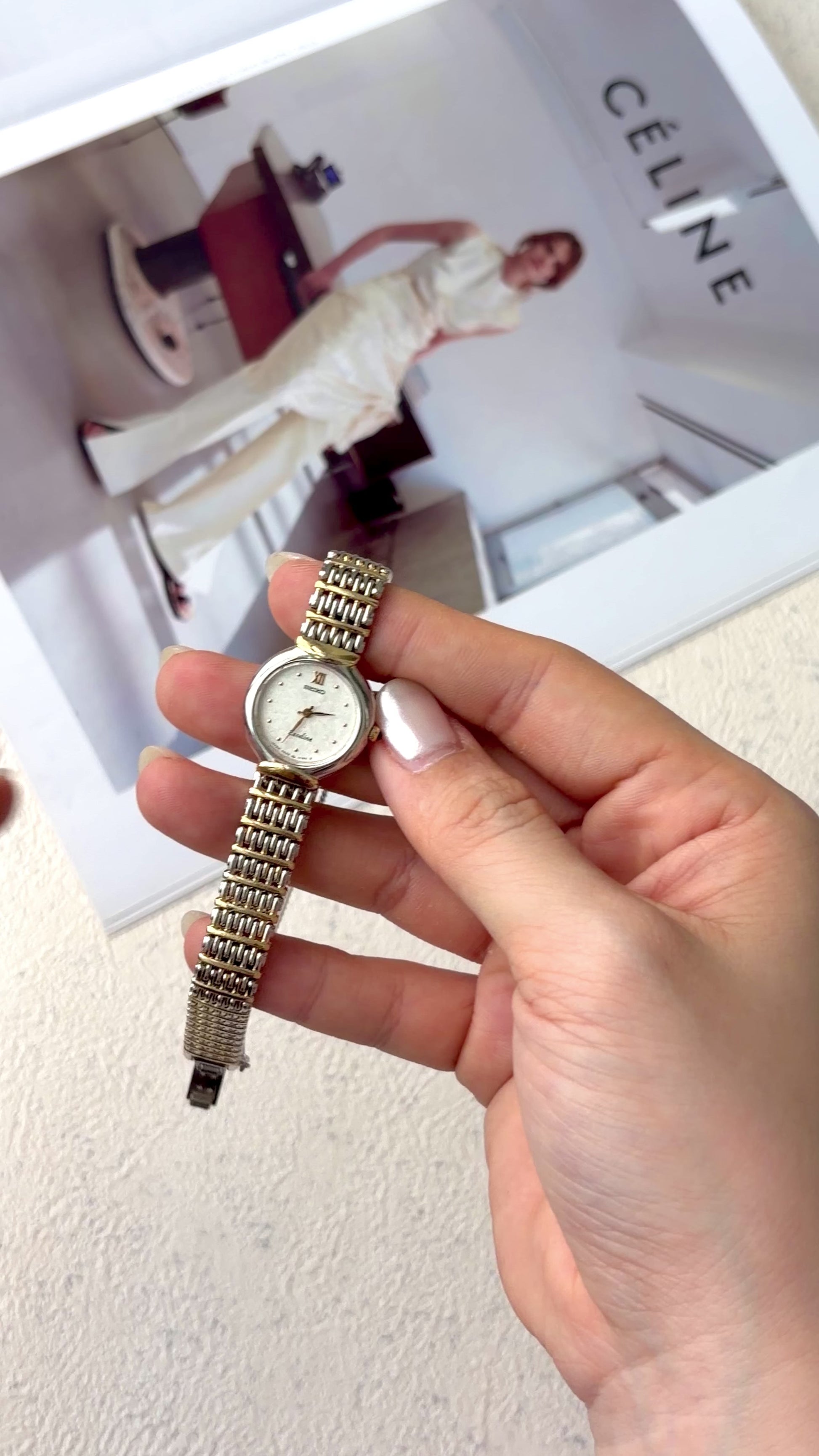 S. Exceline White Round Dial Two Tone Chain Watch