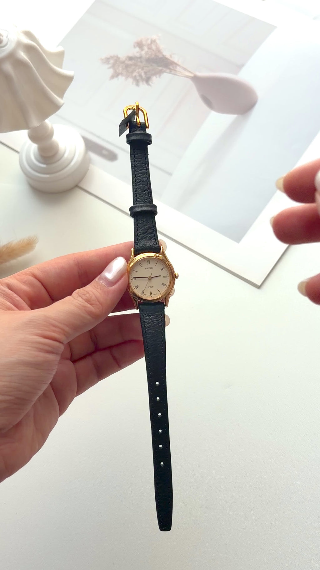 S. Spirit Beige Round Dial Black Strap Watch