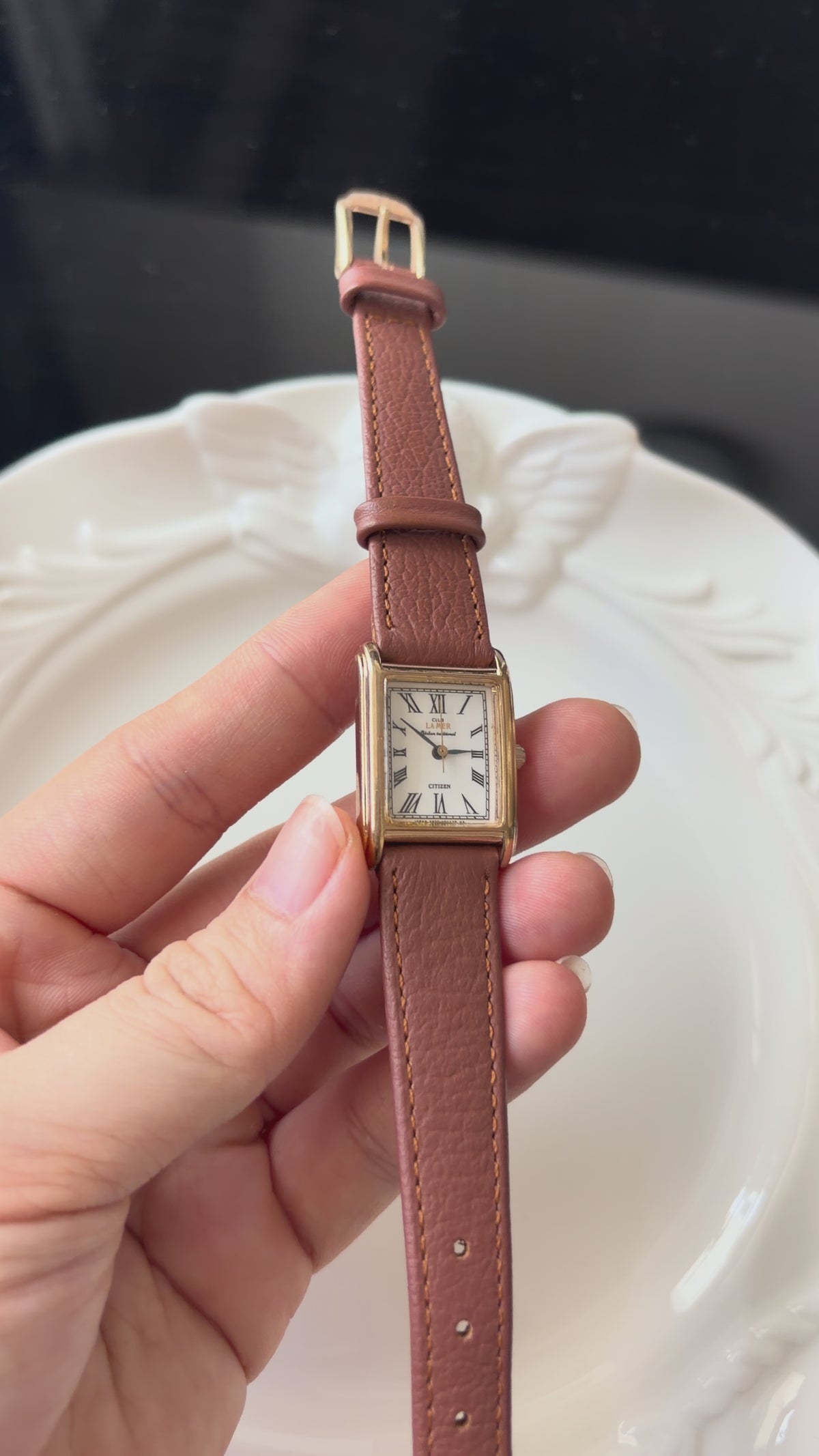 CTZ x Club La Mer White Tank Roman Dial Brown Strap Watch